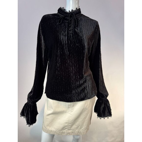 Vintage-Style Velvet Top With Lace Trim & Button Details Size XL Made In China - Picture 1 of 16